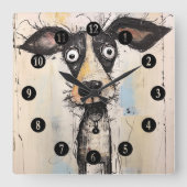 Abstracte wilde harige hond vierkante klok (Voorkant)