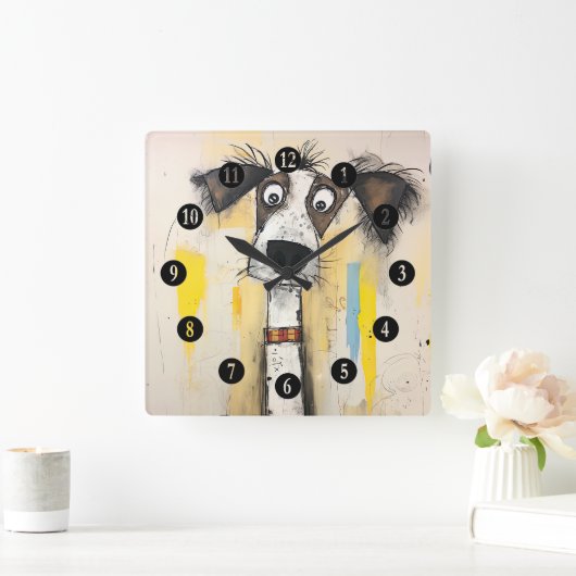 Abstracte wilde harige hond vierkante klok (Huis)
