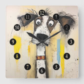 Abstracte wilde harige hond vierkante klok (Voorkant)