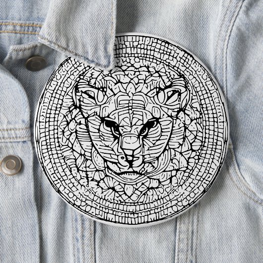 Abstracte wilde kattenkop ronde button 6,0 cm (In situ)