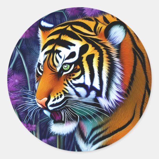 Abstracte Wilde Majestic Predator Tiger Ronde Sticker (Voorkant)