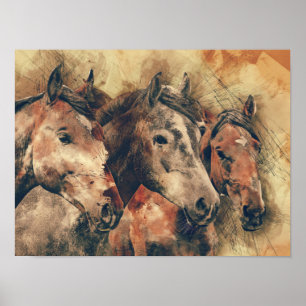 Abstracte wilde paarden Western afdrukken Poster