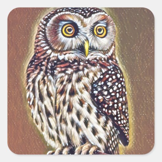 Abstracte Wilderness Forest Owl Art Vierkante Sticker (Voorkant)