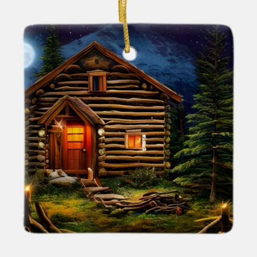 Abstracte Wilderness Little Cabin Keramisch Ornament (Voorkant)
