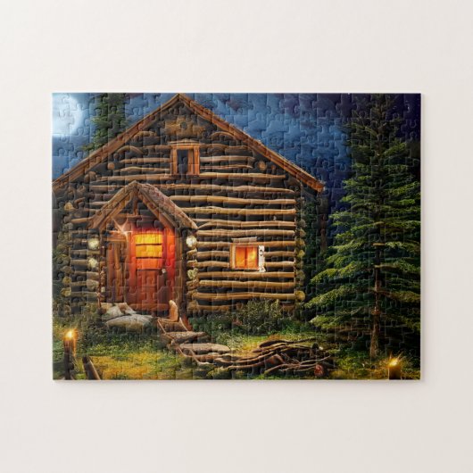 Abstracte Wilderness Little Cabin Legpuzzel (Horizontaal)