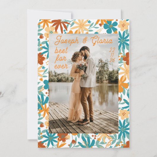 Abstracte Wildflower Chic Bold Bright Boho bruilof Kaart (Achterkant)