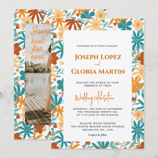 Abstracte Wildflower Chic Bold Bright Boho bruilof Kaart (Voorkant / Achterkant)