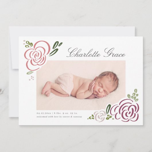 Abstracte Wildflower Fotogeboorte Aankondiging (Voorkant)