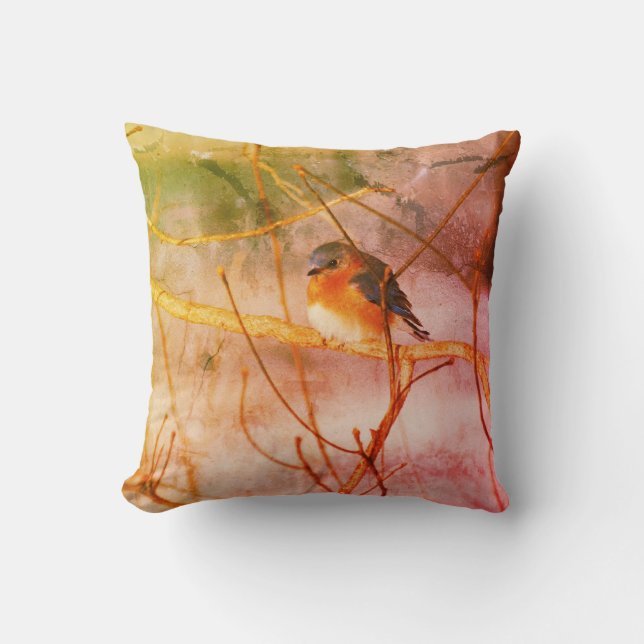 Abstracte winterblauwvogel kussen (Voorkant)