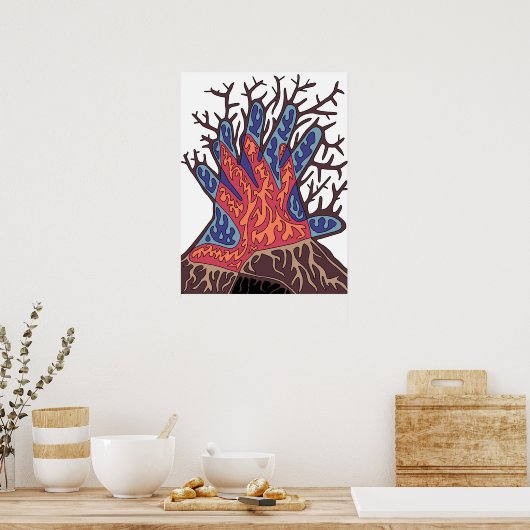 Abstracte winterboom vol vuur en water poster (Keuken)