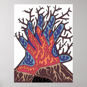 Abstracte winterboom vol vuur en water poster