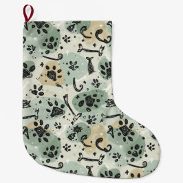 Abstracte winterdoodle-huisdierensok met pootafdru grote kerstsok