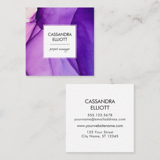 Abstracte   Wispy Paars Alcohol Ink Liquid Art Vierkante Visitekaartje (Voorkant / Achterkant)