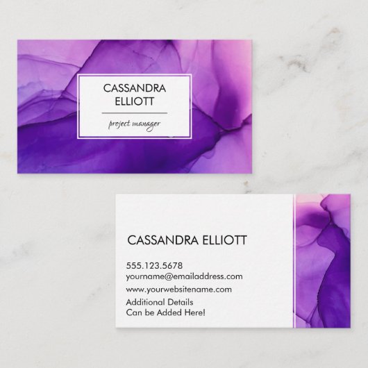 Abstracte   Wispy Paars Alcohol Ink Liquid Art Visitekaartje (Voorkant / Achterkant)