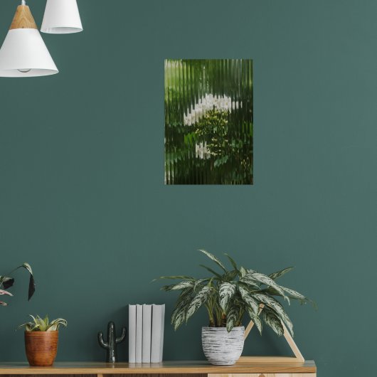 Abstracte witte bloemen door geribd glas Poster (Woonkamer 1)
