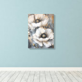 Abstracte witte bloemetjes goudkleurig en grijs canvas afdruk (Insitu (Houten vloer))