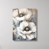 Abstracte witte bloemetjes goudkleurig en grijs canvas afdruk (Voorkant)