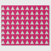 Abstracte, witte bomen op roze kerst cadeaupapier (Vlak)