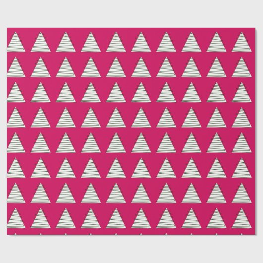 Abstracte, witte bomen op roze kerst cadeaupapier (Vlak)