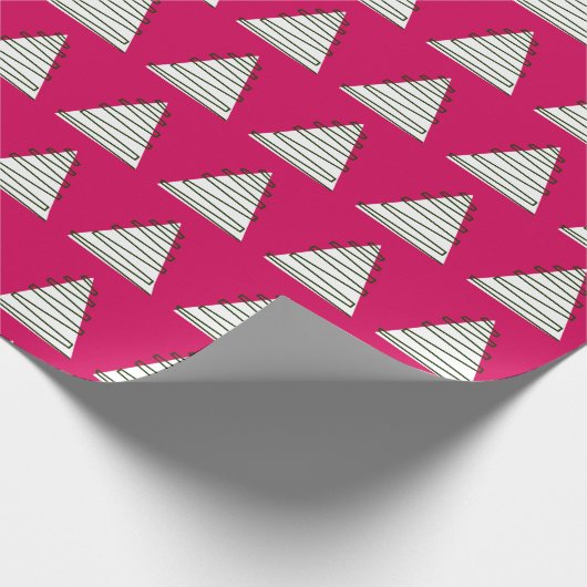 Abstracte, witte bomen op roze kerst cadeaupapier (Hoek)