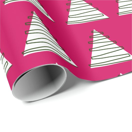 Abstracte, witte bomen op roze kerst cadeaupapier (Rol Hoek)