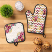 ABSTRACTE WITTE BORDEAUX & GELE BLOEMEN OVENWANT & PANNENLAP SET (Top down)