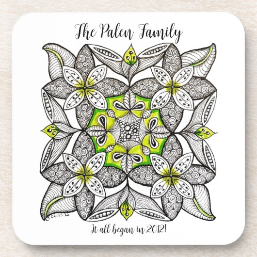 Abstracte Witte Clematis Handgetekende Doodle Bier Onderzetter (Voorkant)