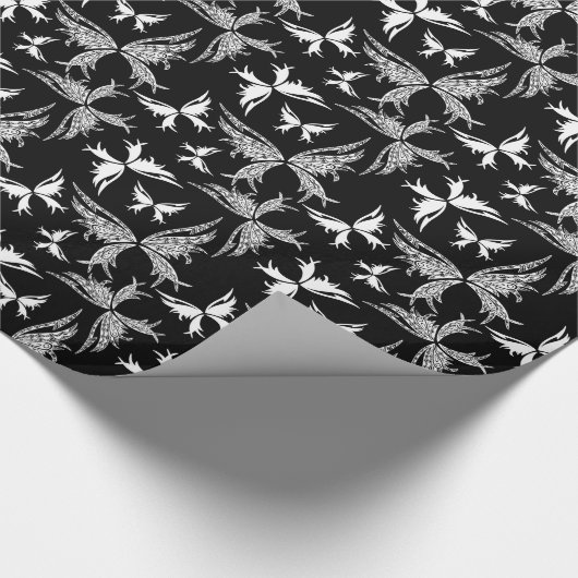 Abstracte witte en zwarte vlinders cadeaupapier (Hoek)