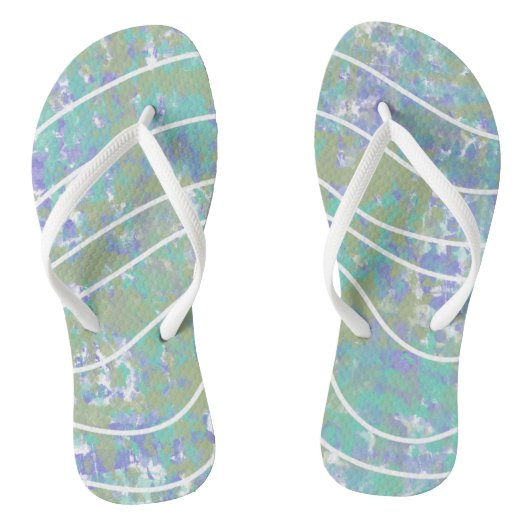 Abstracte witte golven Groen Aqua Paars Teenslippers (Voetbed)