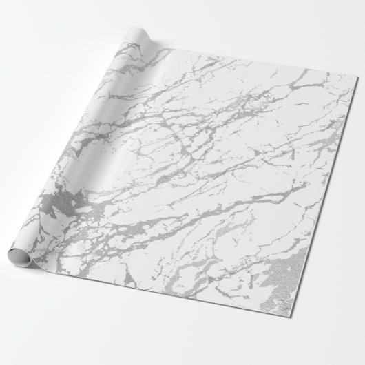 Abstracte witte grijze marmer Silver Carrara Shiny Cadeaupapier (Uitgerold)