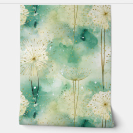 Abstracte witte groene bloemen behang