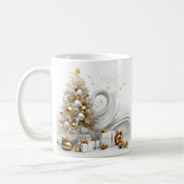 Abstracte witte kerstboom met gouden accenten koffiemok