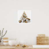 Abstracte witte kerstboom met gouden accenten poster (Keuken)