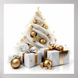 Abstracte witte kerstboom met gouden accenten poster