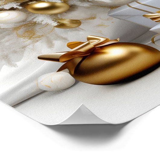 Abstracte witte kerstboom met gouden accenten poster (Hoek)