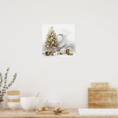 Abstracte witte kerstboom met gouden accenten poster (Keuken)