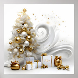 Abstracte witte kerstboom met gouden accenten poster