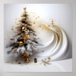 Abstracte witte kerstboom met gouden accenten poster