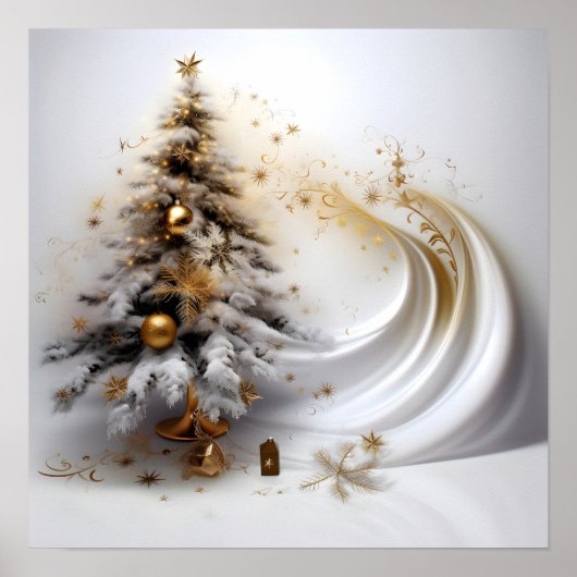 Abstracte witte kerstboom met gouden accenten poster (Voorkant)