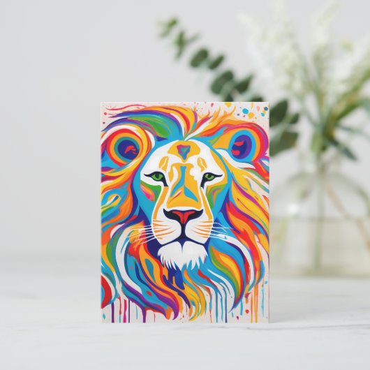Abstracte witte leeuw kunst briefkaart (Staand voorkant)