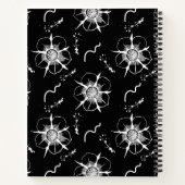 Abstracte witte lijnkunst bloemen op zwart notitieboek (Achterkant)