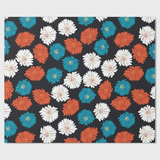 Abstracte witte, rode en blauwe bloemen cadeaupapier (Vlak)