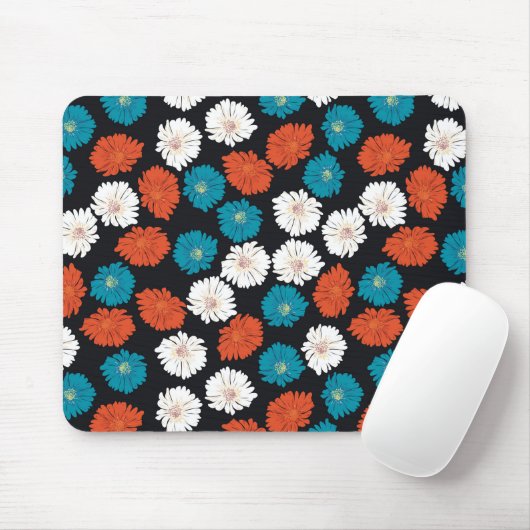 Abstracte witte, rode en blauwe bloemen muismat (Met muis)