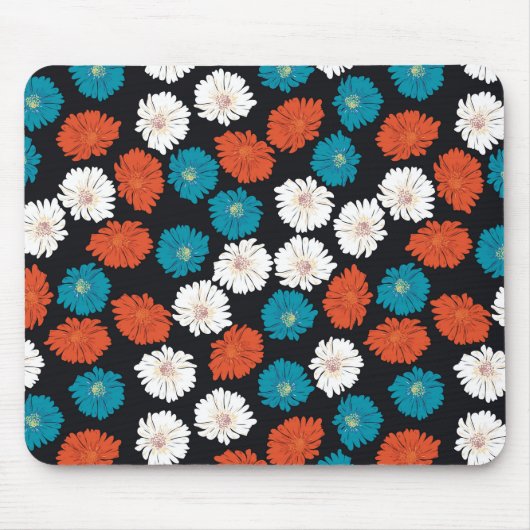 Abstracte witte, rode en blauwe bloemen muismat (Voorkant)