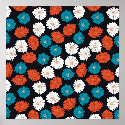 Abstracte witte rode en blauwe bloemen poster (Voorkant)
