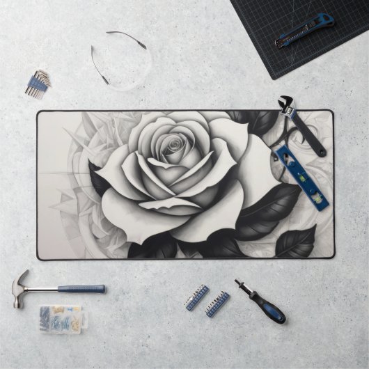 Abstracte witte roos bureaumat (Werkstation)