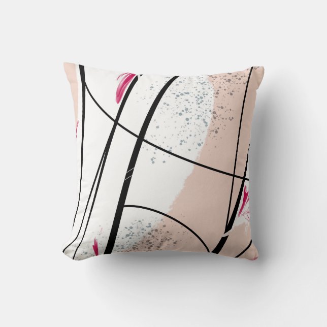 Abstracte witte roze zwarte lijn kussen (Voorkant)