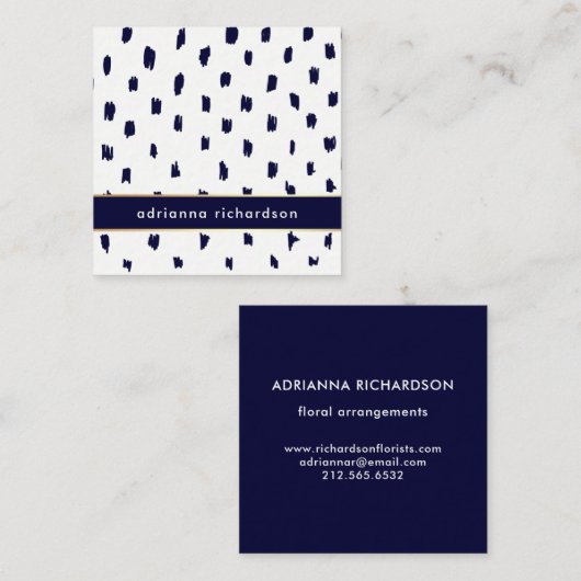 Abstracte witte Stippen op Navy Blue met Gold Vierkante Visitekaartje (Voorkant / Achterkant)