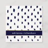 Abstracte witte Stippen op Navy Blue met Gold Vierkante Visitekaartje (Voorkant)