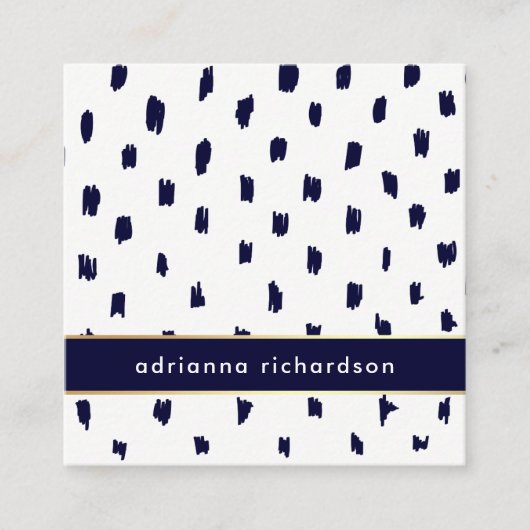 Abstracte witte Stippen op Navy Blue met Gold Vierkante Visitekaartje (Voorkant)